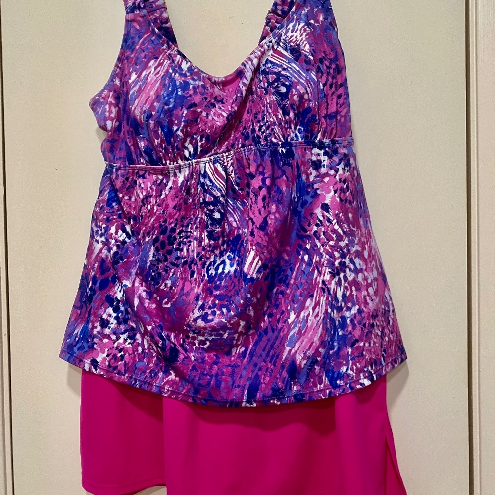 NEW Kim Gravel tankini/swim skirt 2 piece Hot pink/purple SZ10